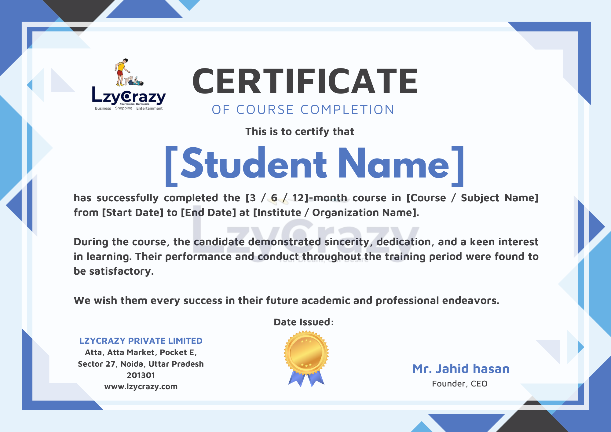 Mobile App Development (React Native / Flutter) certificate preview